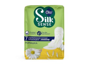 Прокладки женские гигиенические OLA! Silk Sense ультратонкие ночные ароматизированные Ромашка, 7 шт