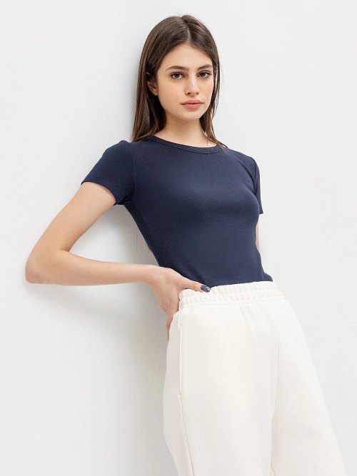 Спортивная футболка в рубчик синего цвета, фото 4 из 4