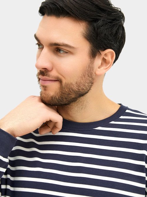 Лонгслив мужской молочный в синюю пооску, фото 5 из 5