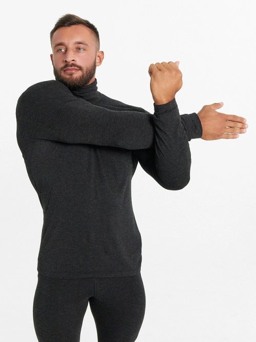 Джемпер "Термо" из бамбука и шерсти с воротником-стойкой в оттенке "антрацит", фото 8 из 27