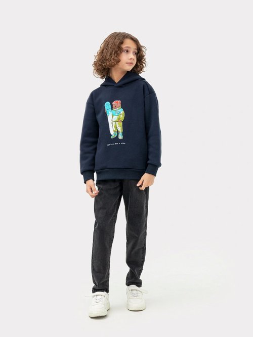 Худи для мальчиков в синем цвете с печатью, фото 3 из 8