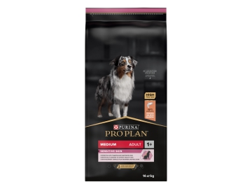 Корм Purina Pro Plan для взрослых собак средних пород с чувствительной кожей с лососем и рисом, SENSITIVE SKIN, 14 кг