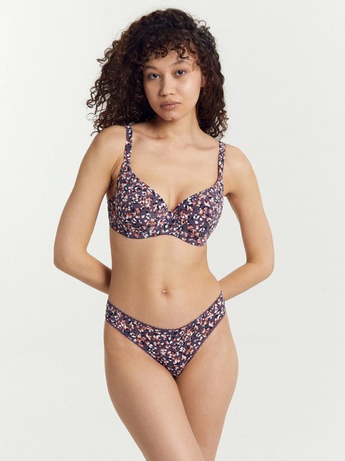 Трусы женские бразилиана фиолетовые с принтом "абстракция на гортензии", фото 3 из 30