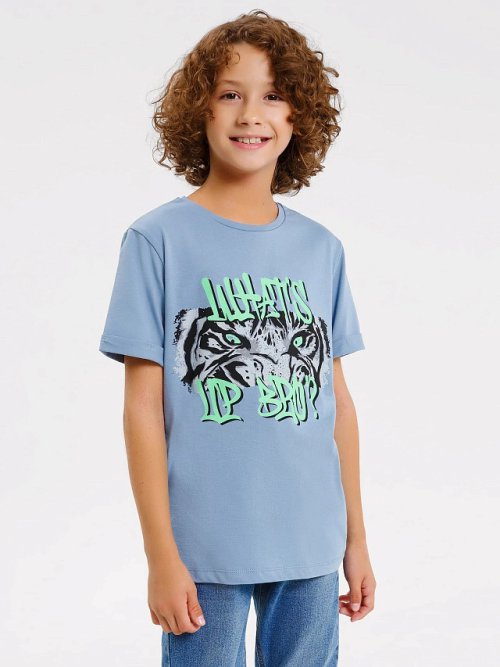 Футболка для мальчика в синем оттенке с печатью, фото 1 из 4