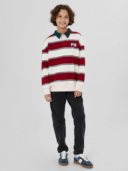 Свитшот для мальчиков в молочно-красную полоску, фото 3 из 6