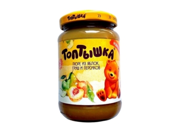 Пюре Топтышка из яблок,груш и персика Малоритский КЗ  190г тв/б Корона