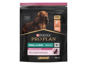 Корм Purina Pro Plan для взрослых собак мелких и карликовых пород с чувствительной кожей с лососем и рисом, Sensitive Skin, 700 г