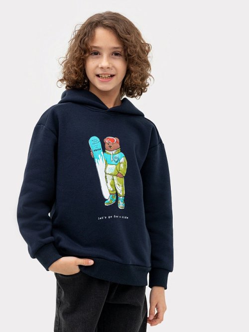 Худи для мальчиков в синем цвете с печатью, фото 2 из 8