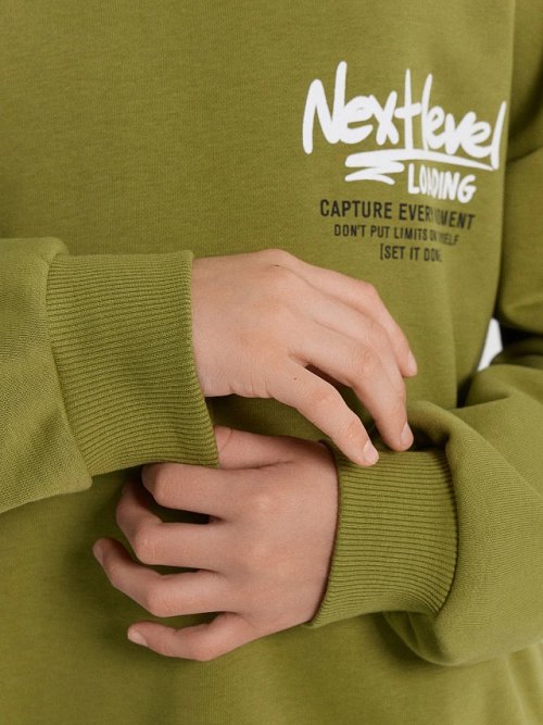 Свитшот для мальчиков оливковый с принтом "next level loading", фото 5 из 5