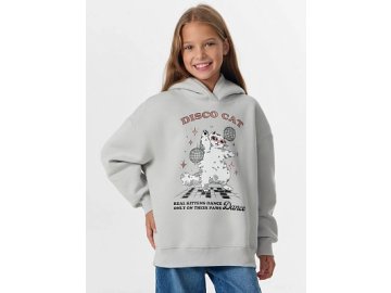 Худи для девочек серое с надписью "Disco cat" Марк Формель