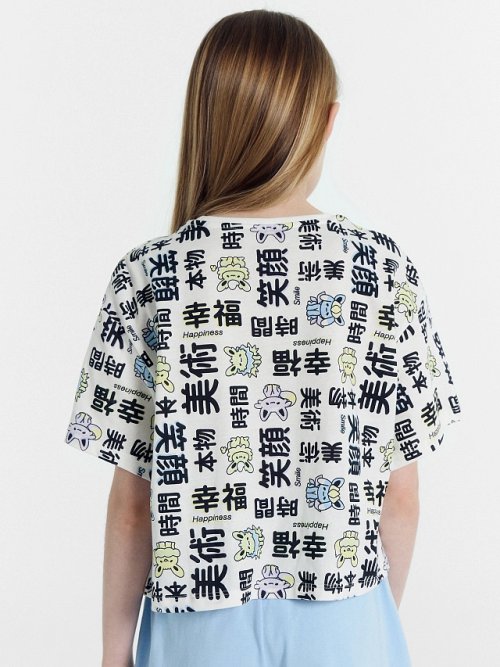 Футболка для девочек белая с принтом "иероглифы", фото 5 из 8