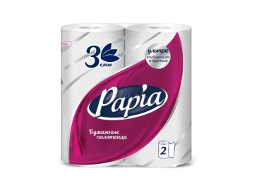 Полотенца бумажные PAPIA белые трехслойные, 2 шт