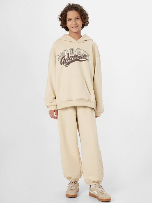 Худи для мальчиков бежевое с надписью "Wonderful weekends", фото 4 из 9