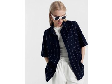 Рубашка женская темно-синяя в белую полоску Марк Формель