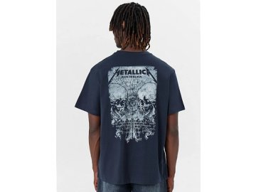 Футболка мужская синяя с принтом "metallica" прямого кроя