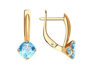 Серьги с английским замком Diamant, красное золото 585 проба, вставка топаз