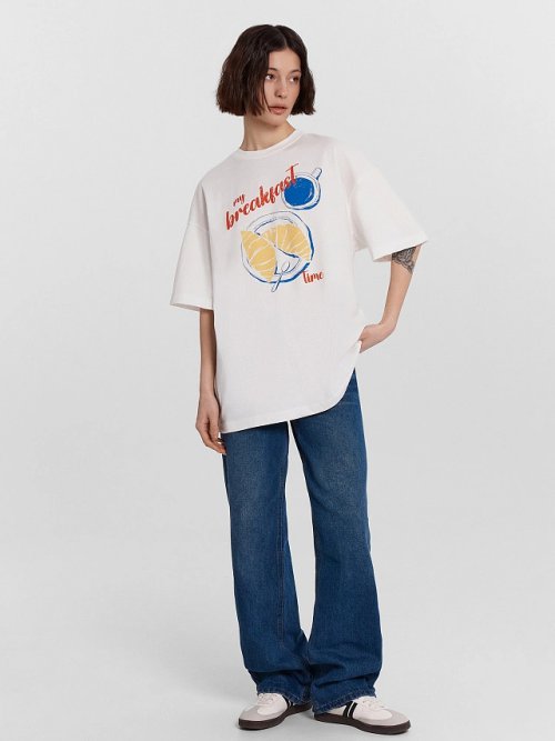 Футболка женская белая с принтом "my breakfast time", фото 3 из 7