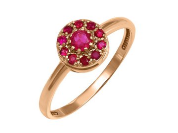 Кольцо декоративное Кристалл, красное золото 585 проба, вставка рубин