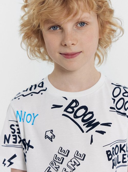 Футболка для мальчиков мультипак (2 шт.) в лазурном и голубом цвете с печатью, фото 4 из 7