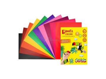 Бумага цветная, самоклеящаяся 10 листов, 10 цветов,Каляка-Маляка артикул БЦСКМ10 Мила