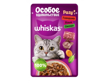 Пауч Whiskas для взрослых кошек, с говядиной, языком и овощами Особое удовольствие 75 г