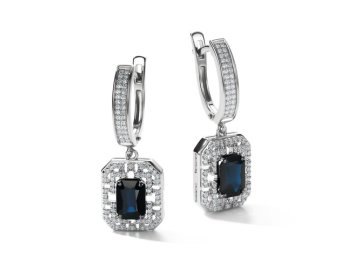 Серьги длинные RoseGrace, белое золото 585 проба, вставка бриллиант/сапфир
