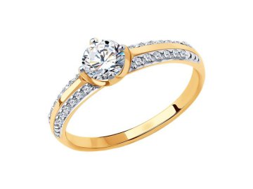 Кольцо помолвочное Diamant, красное золото 585 проба, вставка фианит