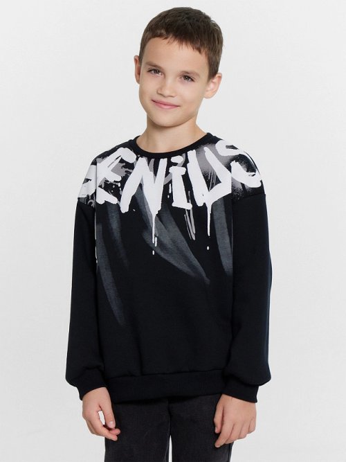 Свитшот для мальчиков черный с печатью, фото 2 из 6