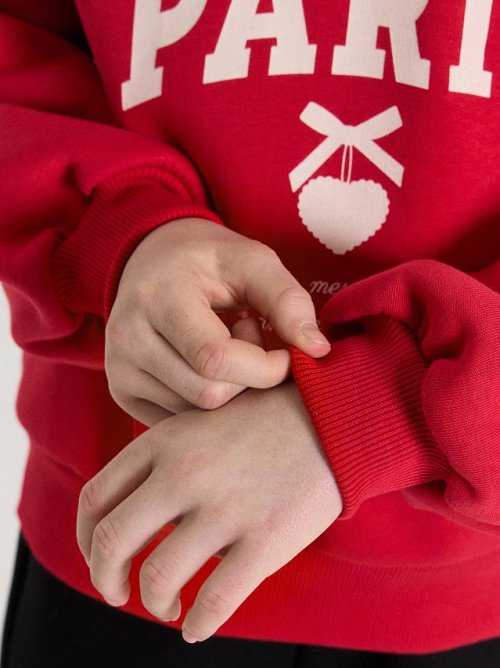 Джемпер для девочек красный с принтом и надписью "Paris", фото 7 из 10