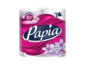 Бумага туалетная PAPIA Балийский цветок трехслойная белая, 4 шт