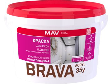 Краска BRAVA ACRYL 35у для окон и дверей ВД-АК-1035у белая полуглянцевая 3л (3,3кг) Ома