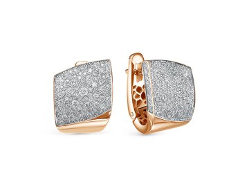 Серьги с английским замком ИМПЕРИАЛ, красное золото 585 проба, вставка бриллиант