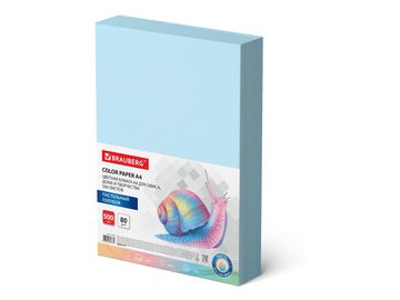 Бумага цветная А4, 80 г/м2, 500 л., пастель, голубая BRAUBERG 115218
