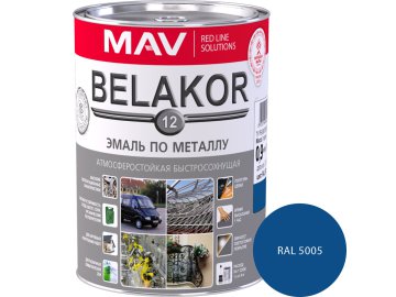 Эмаль BELAKOR 12 по металлу атмосферостойкая быстросохнущая RAL 5005 синяя полуглянцевая 1,0л (0,9кг)