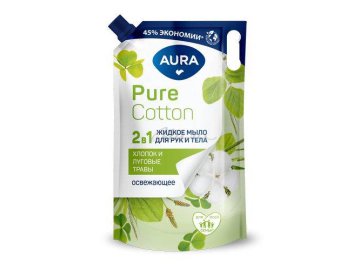 Мыло жидкое для рук и тела AURA Pure Cotton Хлопок и луговые травы, 850 мл