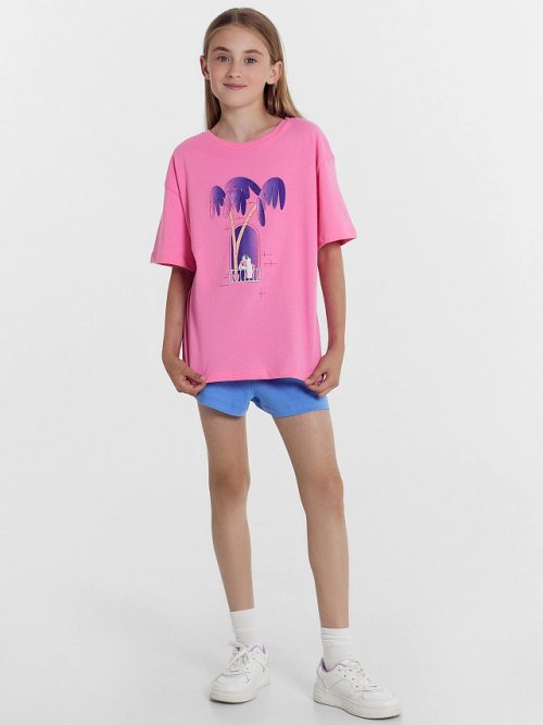 Футболка для девочек розовая с печатью, фото 4 из 6