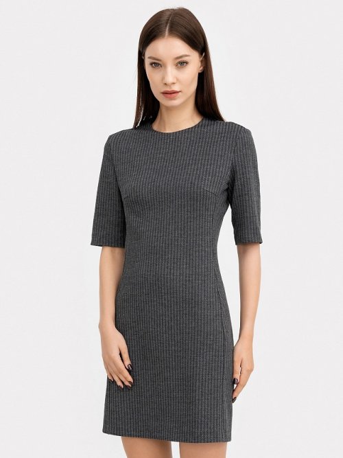 Платье женское серое с паттерном "елочка", фото 1 из 8