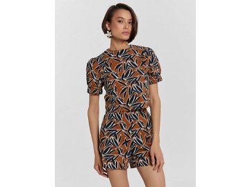 Блузка женская коричневая с принтом "листья" Марк Формель