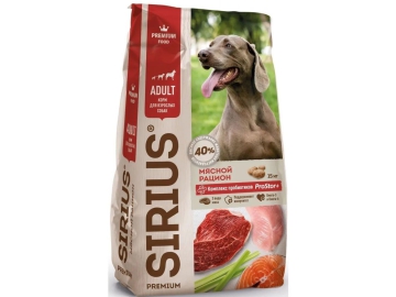 Корм SIRIUS для взрослых собак, мясной рацион, 15 кг