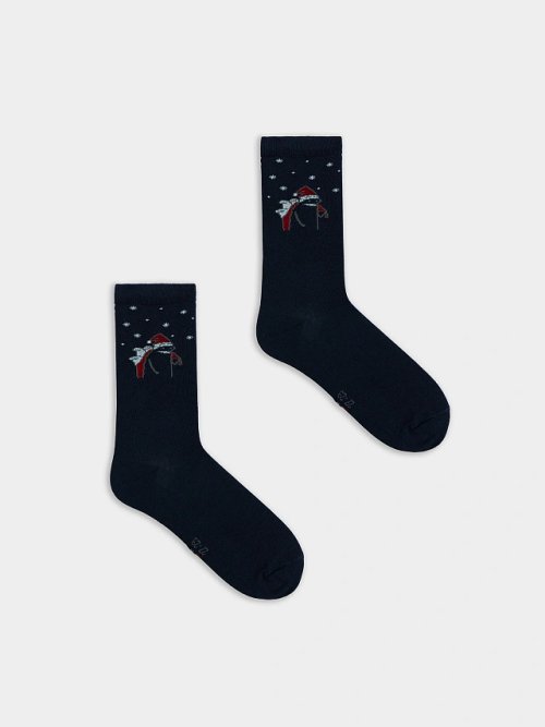 Носки унисекс темно-синие с новогодним рисунком, фото 4 из 5