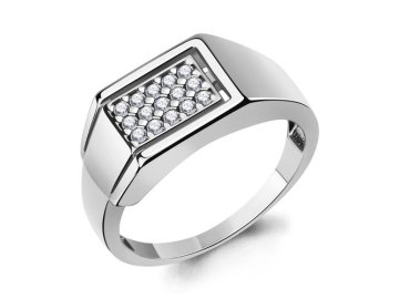Кольцо печатка Aquamarine, серебро 925 проба, вставка фианит