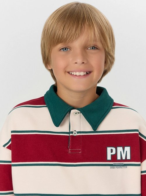Свитшот для мальчиков в молочно-красную полоску, фото 4 из 5