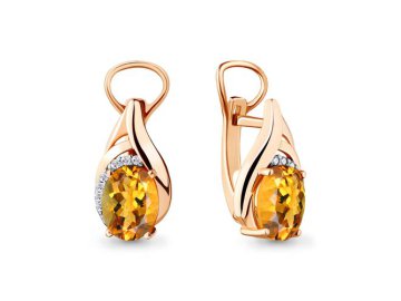 Серьги с английским замком Aquamarine, красное золото 585 проба, вставка фианит