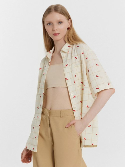 Рубашка женская бежевая в клетку, фото 6 из 6