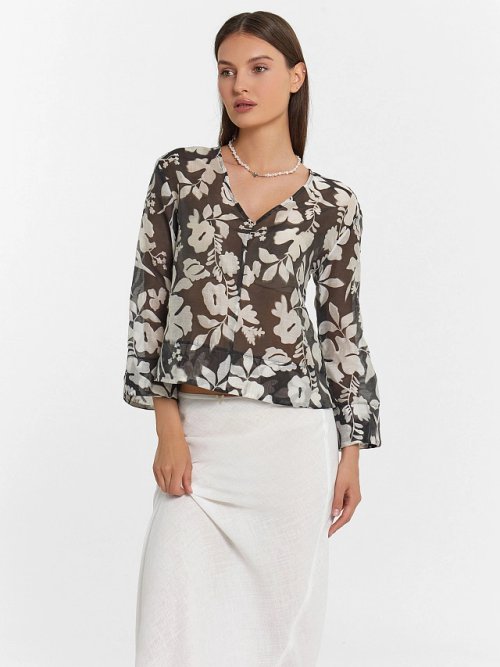 Блузка женская зеленая с цветочным принтом, фото 5 из 6