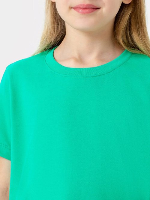 Футболка базовая для девочек бирюзовая однотонная, фото 3 из 3