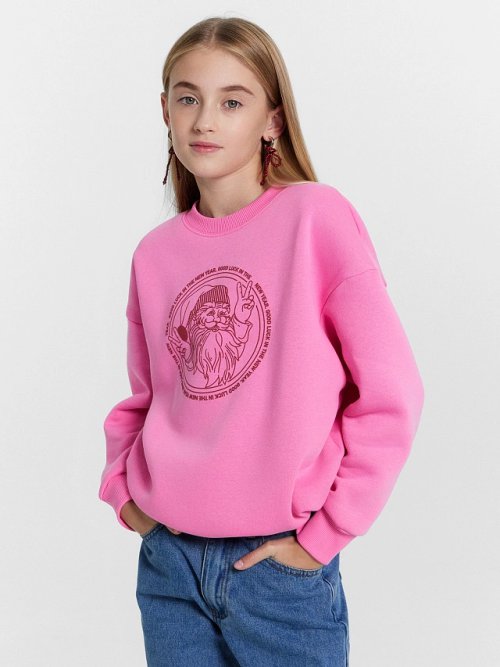 Свитшот для девочек новогодний розовый с Сантой, фото 1 из 5