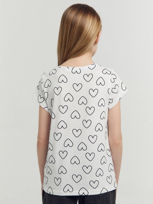 Футболка для девочек мультипак (2 шт.) в голубом цвете с сердечками, фото 3 из 8