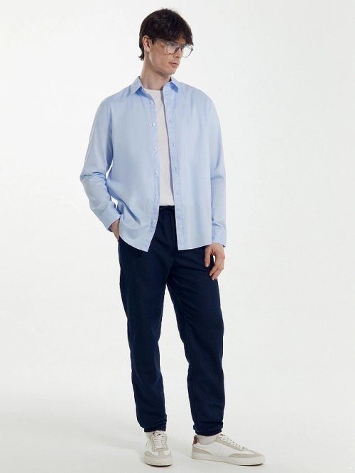 Брюки мужские темно-синие из хлопка и льна, фото 4 из 7