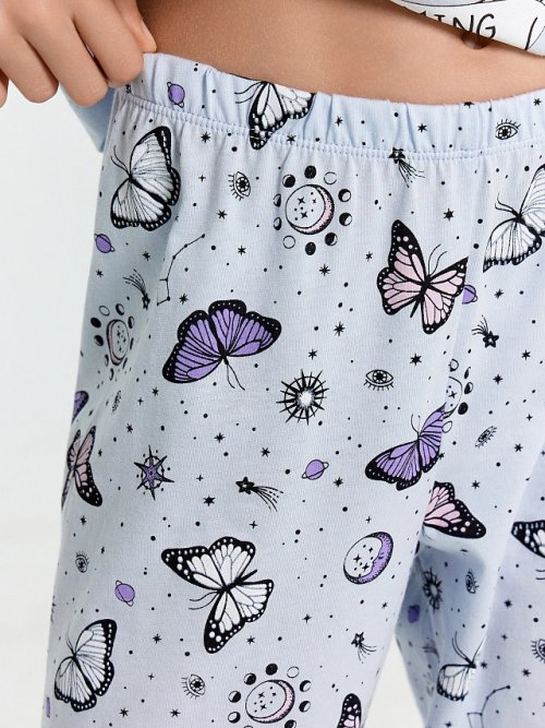 Комплект для девочек (футболка, брюки) голубой с бабочками, фото 8 из 32